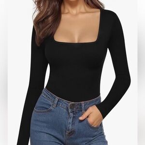 Black Square Neck Bodysuit